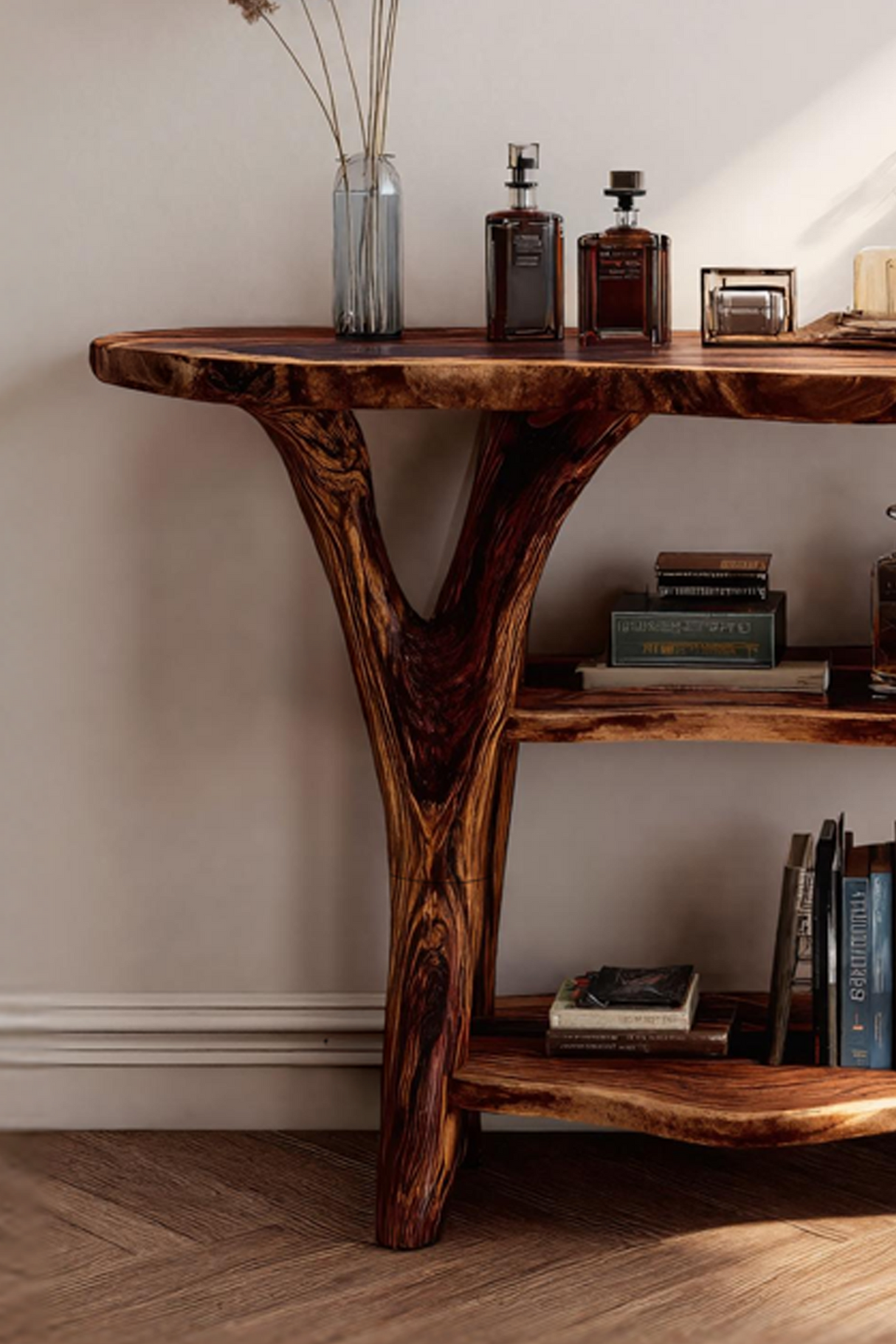 Handcrafted Wooden Live Edge Console Table For Stylish Entryway Furniture