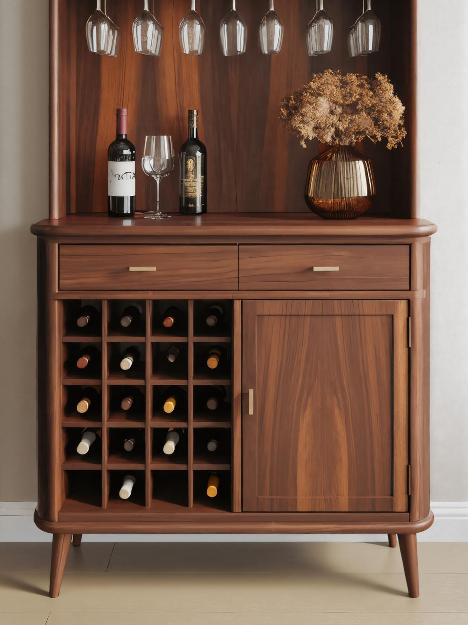 Mid Century Arched Wine Cabinet For Kitchen