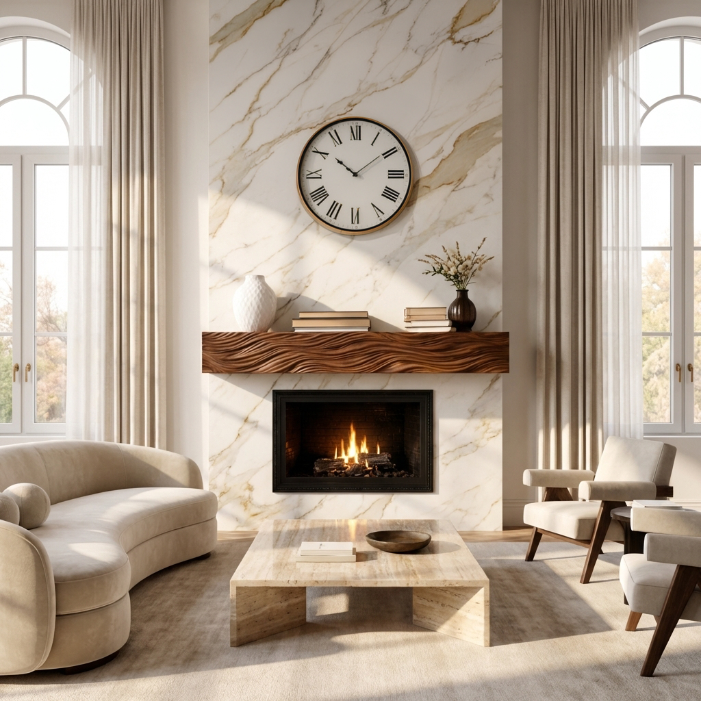 Rustic Wooden Floating Fireplace Shelf For Living Decor