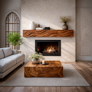 Wooden Fireplace Shelf With Wave Carved For Modern Home Decor