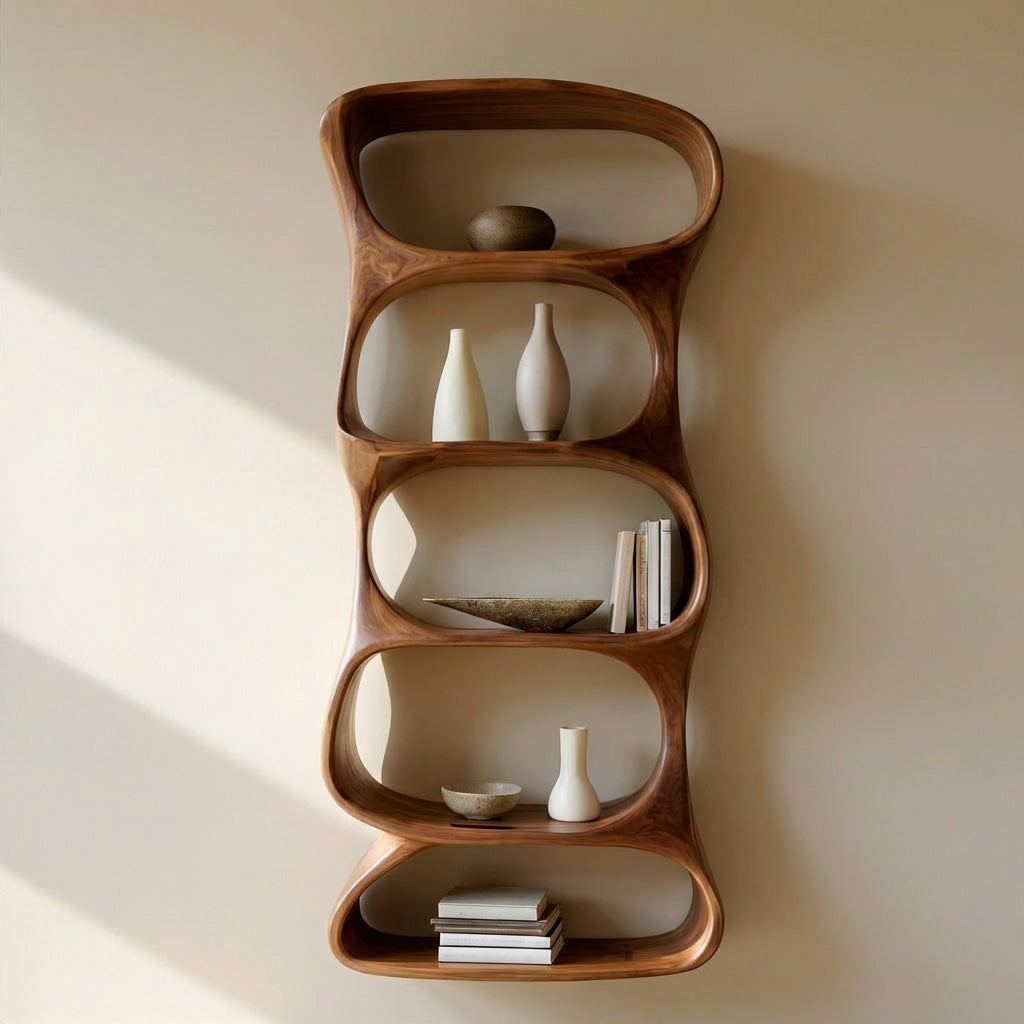 Modern Organic Wall Shelf Natural Wood For Living Room