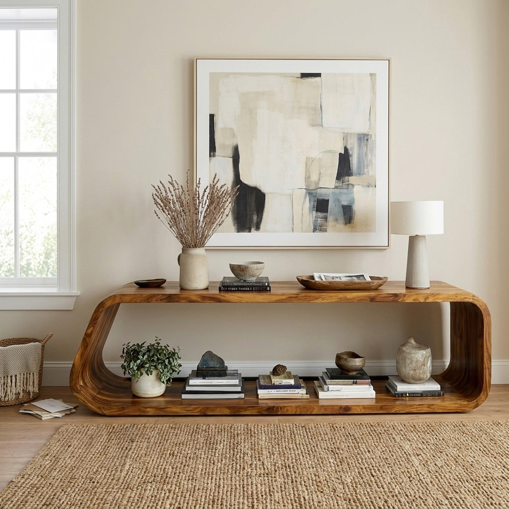Modern Wood Console Table With Rounded Form For Living Room