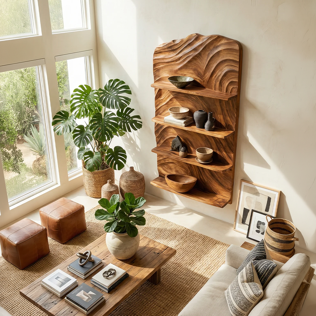 Rustic Handcrafted Wooden Wall Rack For Entryway Storage Display