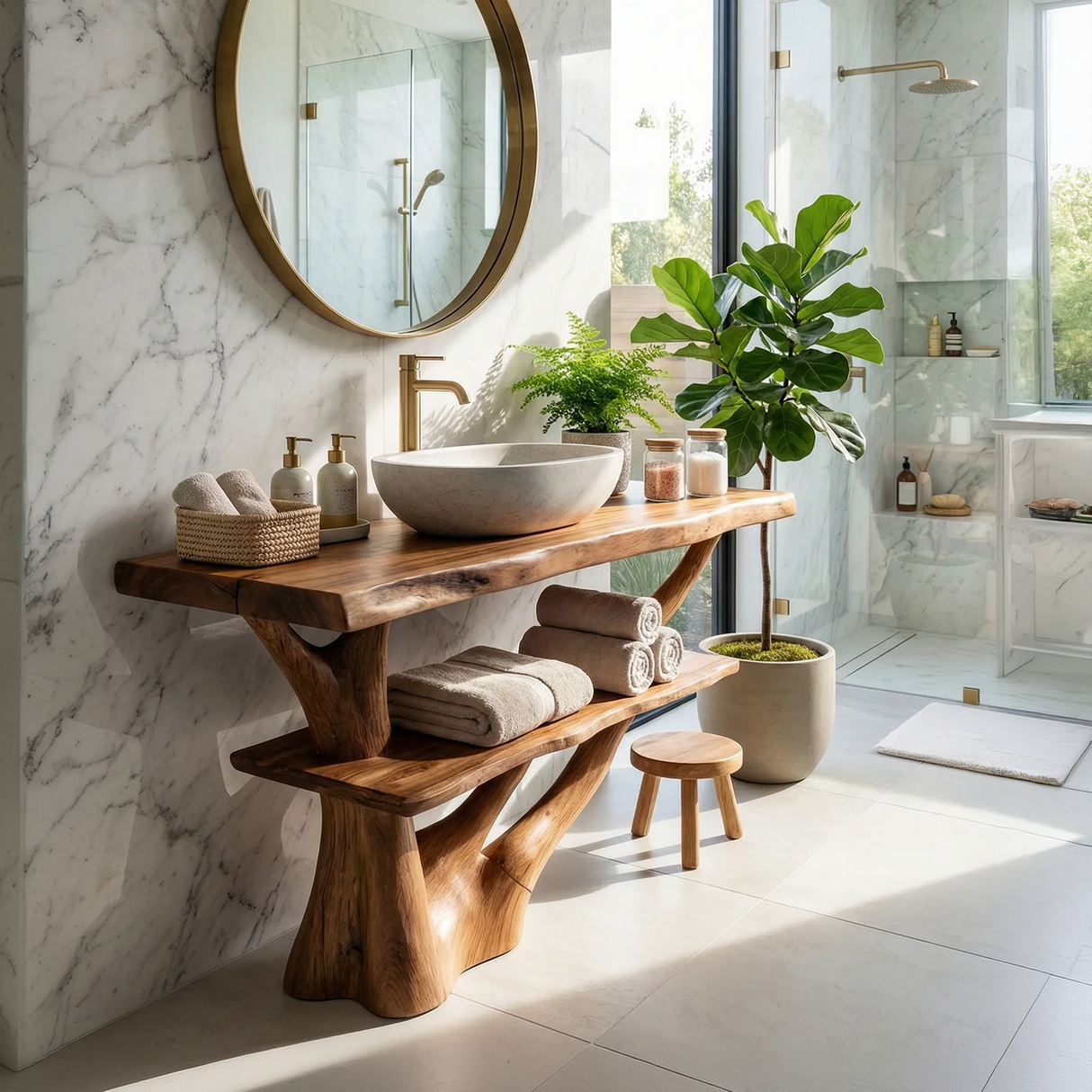 Modern Solid Wood Bathroom Vanity Organic Live Edge For Bathroom Decor