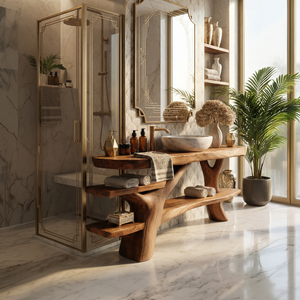 Handcrafted Bathroom Vanity Solid Wood With Shelf For Modern Bath