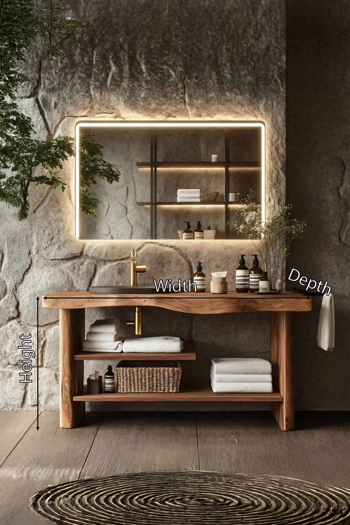 Handcrafted Wooden Storage Vanity For Bathroom Decor