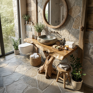 Handcrafted Solid Wood Bathroom Vanity Live Edge For Natural Spa Bath