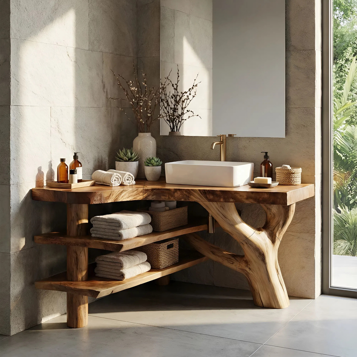 Minimalist Wood Bathroom Vanity For Compact Bathroom