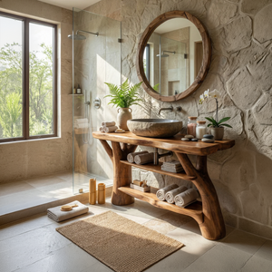 Modern Solid Wood Bathroom Vanity Live Edge For Luxury Spa Bathroom