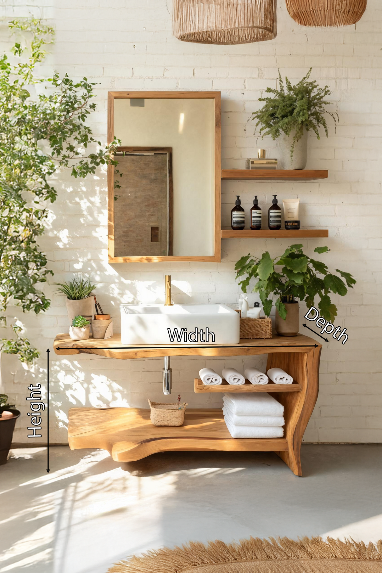 Rustic Wooden Vanity With Sink Space For Bathroom Use