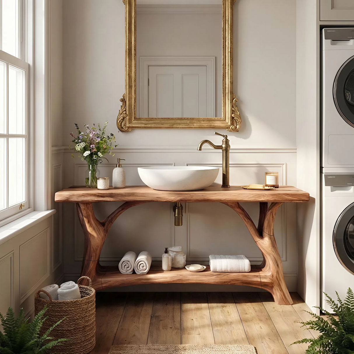 Mid Century Wooden Vanity For Double Sink Bathroom