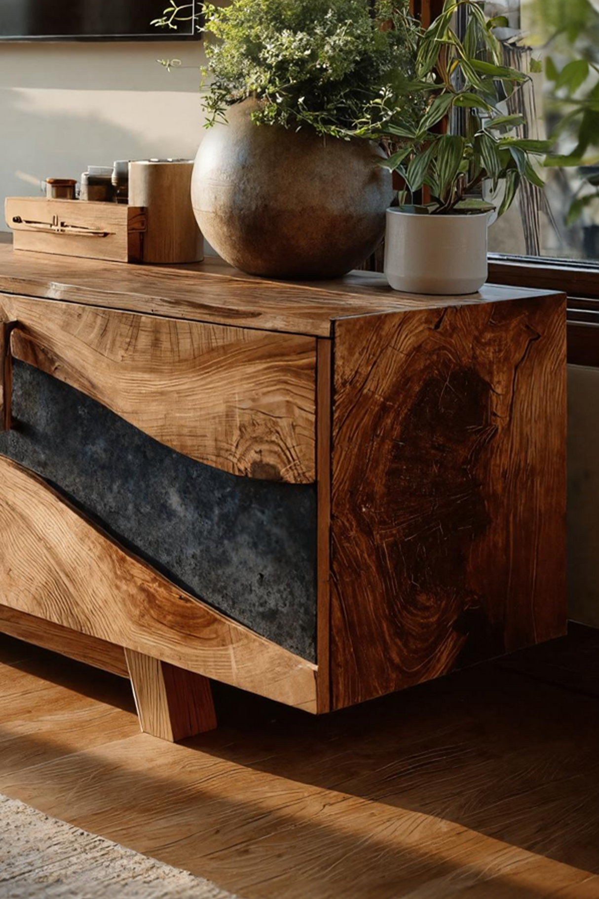 Mid Century Wooden Live Edge TV Stand For Living Room Decor