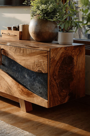 Mid Century Wooden Live Edge TV Stand For Living Room Decor