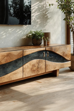 Modern Natural Wood TV Stand For Living Room