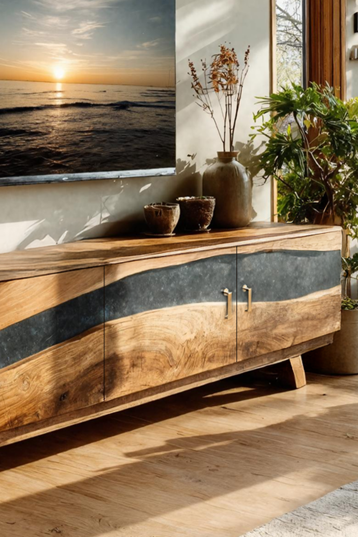 Farmhouse Wooden Live Edge TV Stand For Bedroom Decor