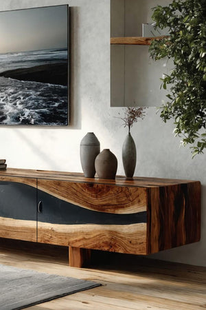 Farmhouse Rustic Solid Wood TV Cabinet For Living