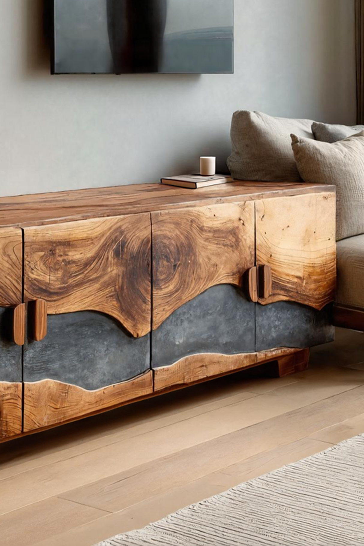 Mid Century Solid Wood TV Console For Living Room Decor