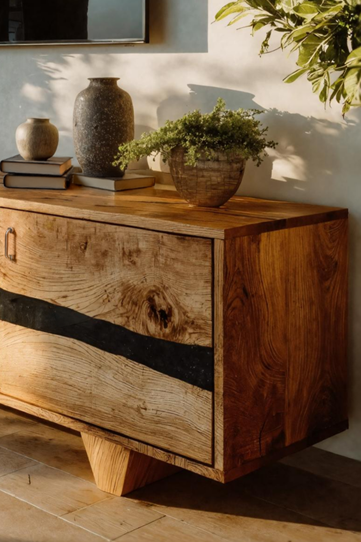 Mid Century Live Edge TV Cabinet For Living Room Design