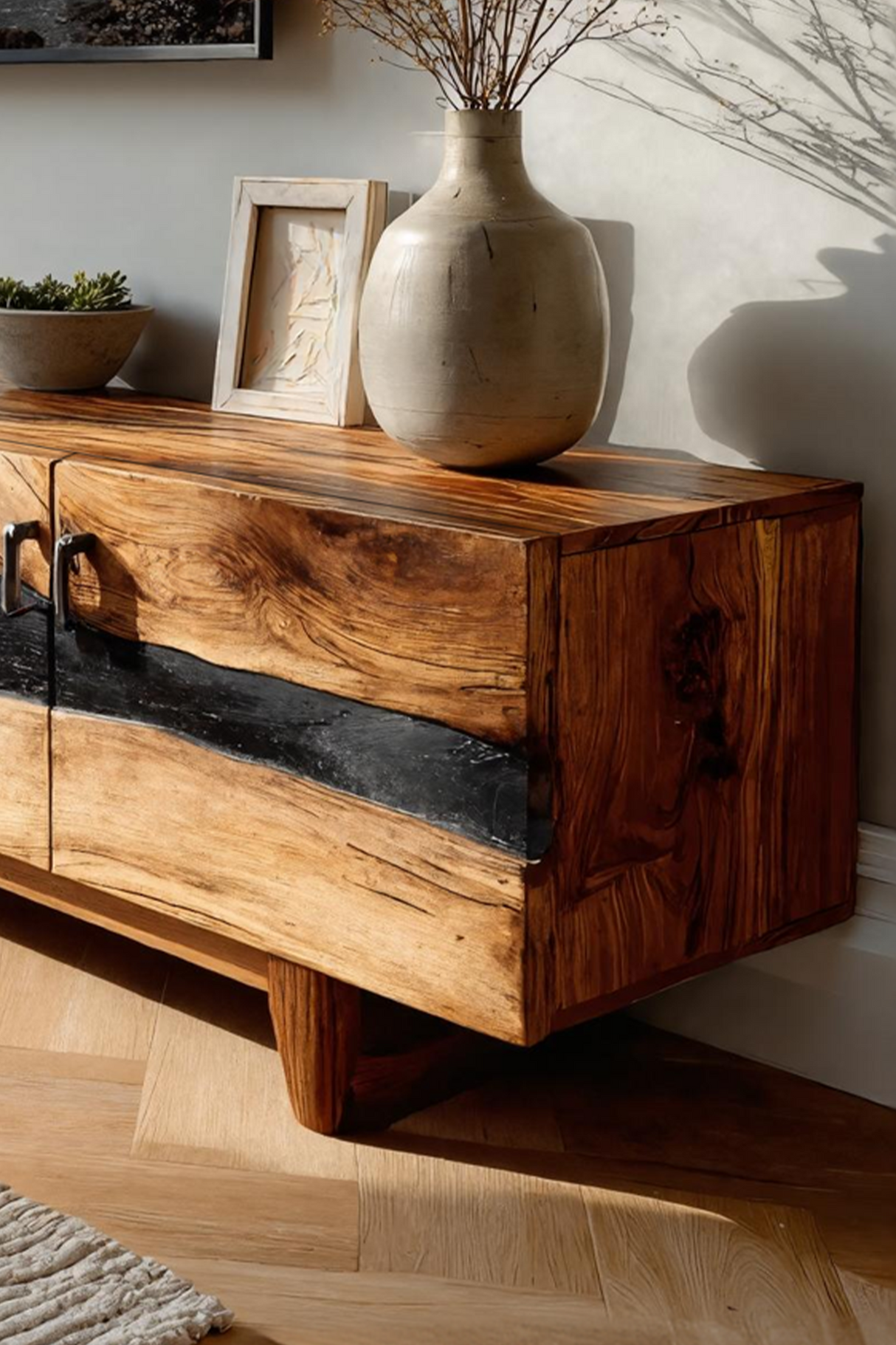 Mid Century Rustic Wooden TV Stand For Living Room