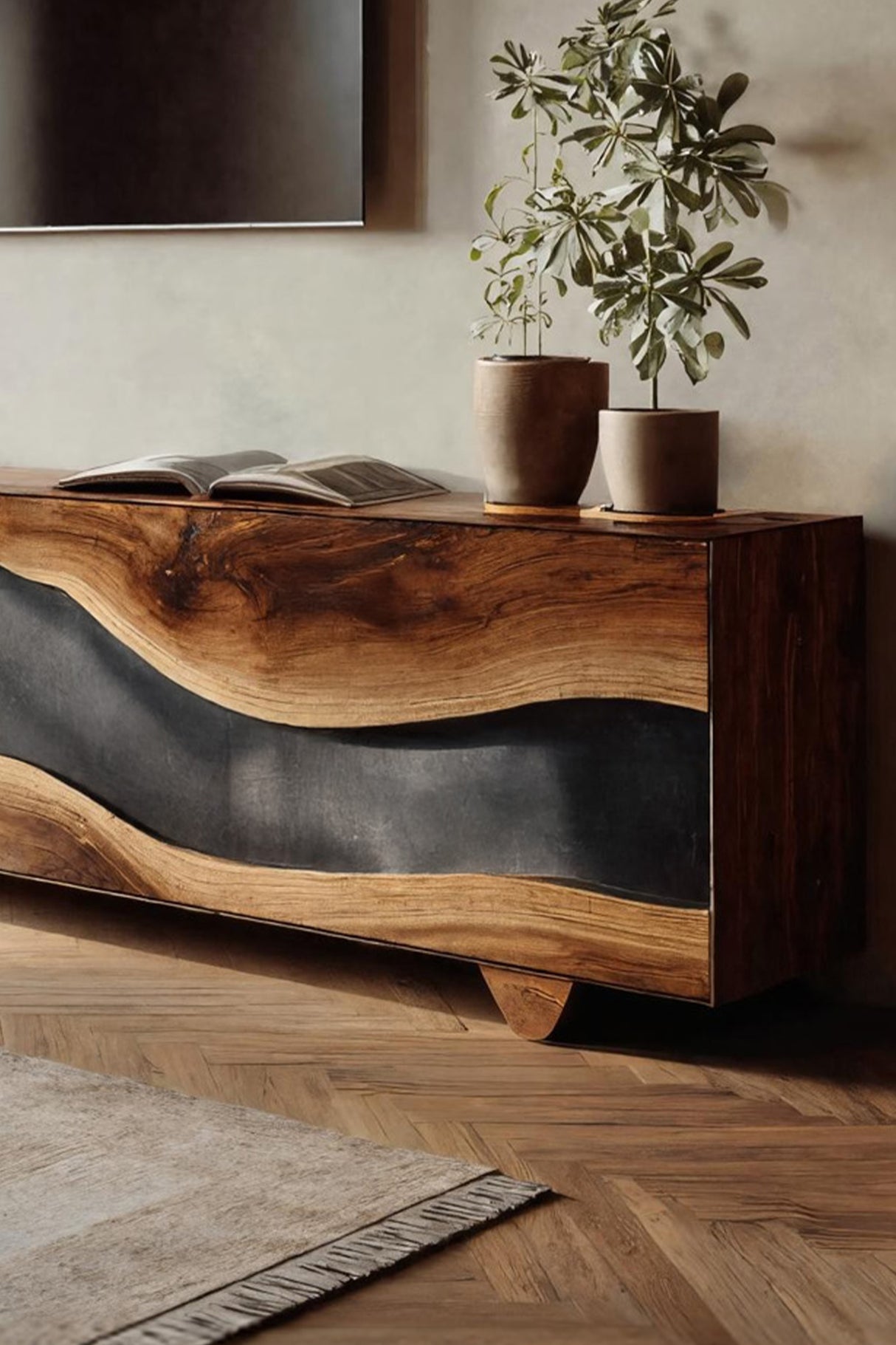 Handcrafted Natural Live Edge TV Unit For Home