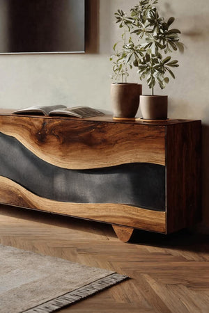 Handcrafted Natural Live Edge TV Unit For Home