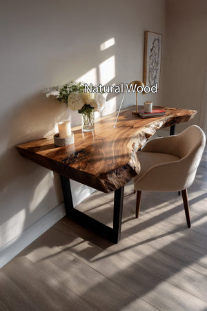 Mid Century Wooden Live Edge Desk For Living Room Decor