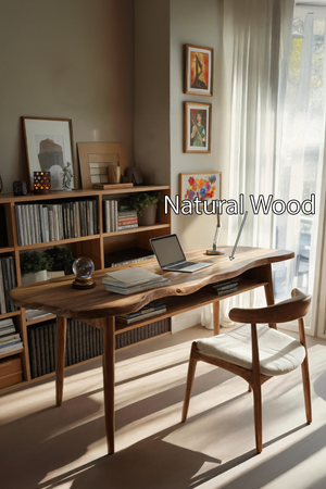 Mid Century Wooden Live Edge Desk For Modern Home Office Decor
