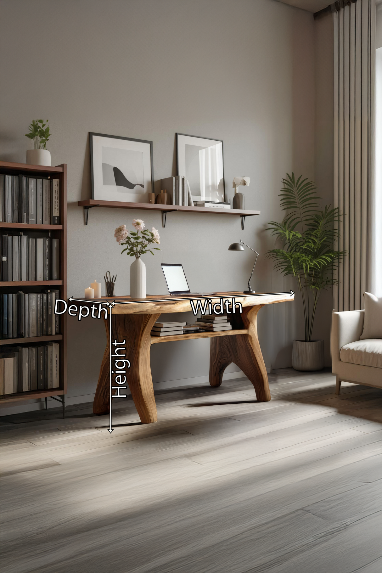 Mid Century Solid Wood Desk For Living Room And Studio