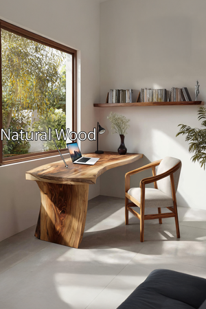 Farmhouse Wooden Live Edge Desk For Office And Study Room