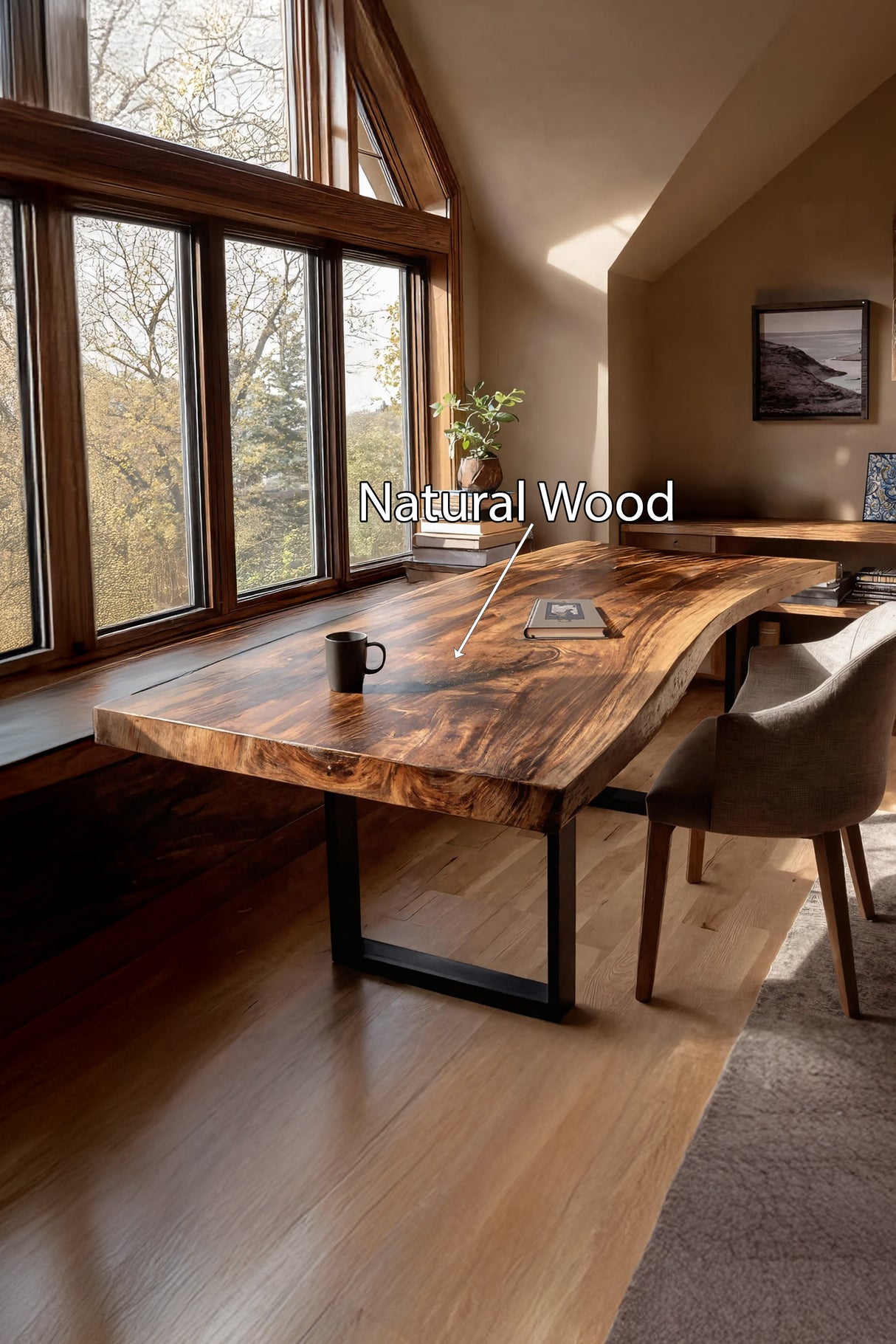 Mid Century Rustic Wooden Live Edge Desk For Home Office