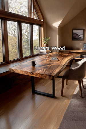 Mid Century Rustic Wooden Live Edge Desk For Home Office