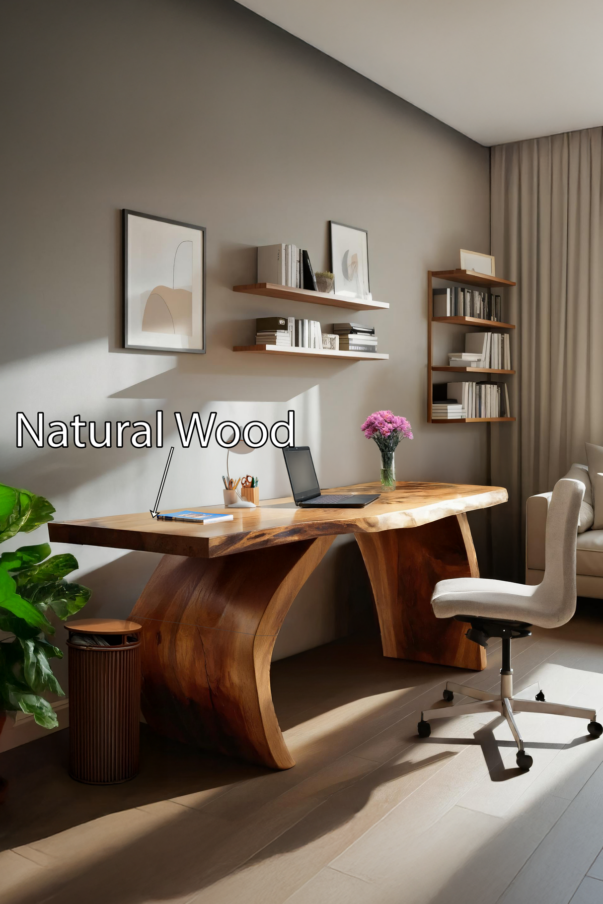 Handcrafted Wooden Live Edge Desk For Professional Office