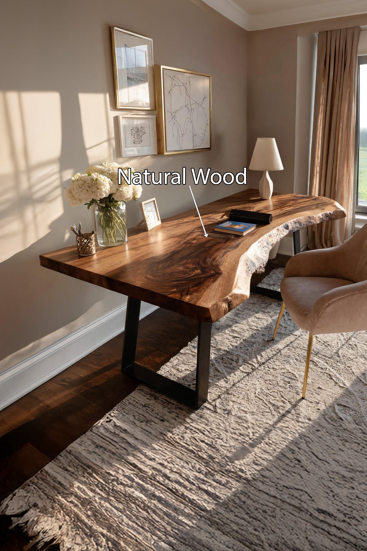 Mid Century Live Edge Wood Desk For Home Decor