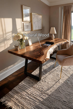 Mid Century Live Edge Wood Desk For Home Decor
