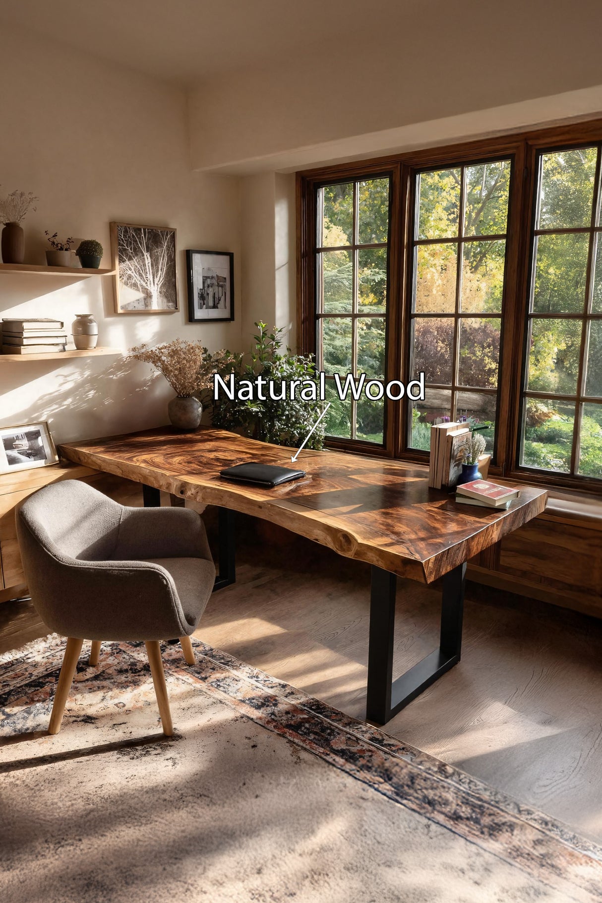 Handcrafted Wooden Live Edge Desk For Furniture Decor