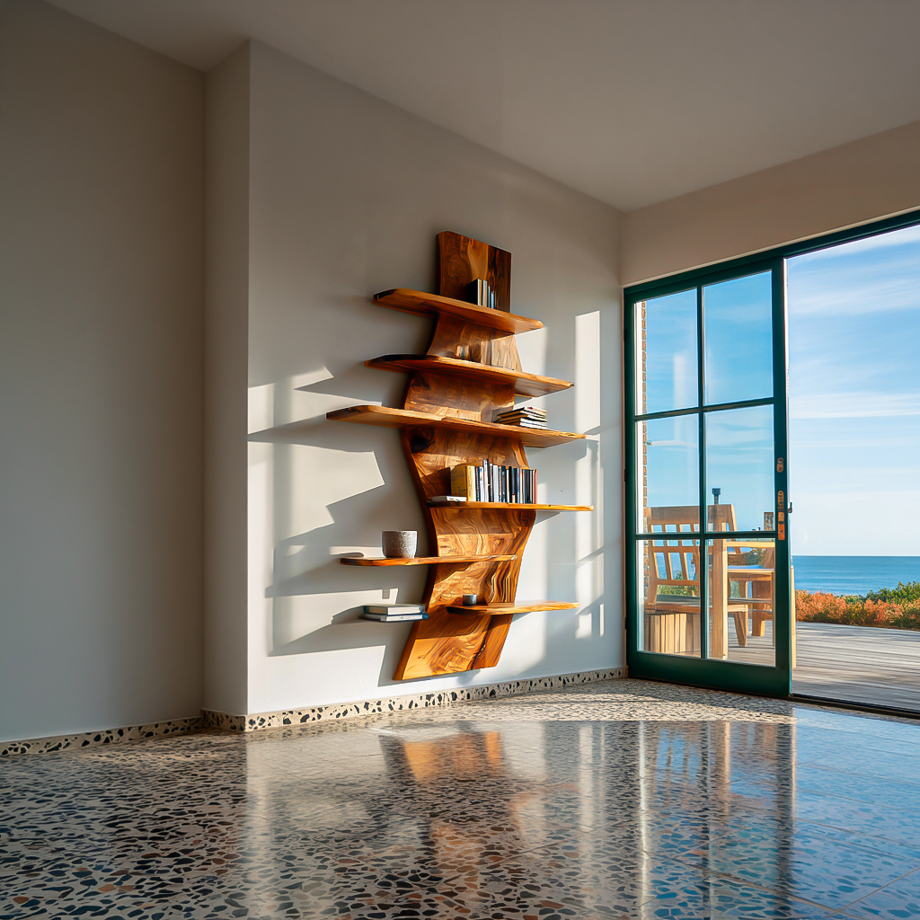 Contemporary Wooden Wall Mounted Bookshelf For Living Room