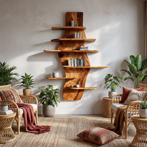 Contemporary Wooden Wall Mounted Bookshelf For Living Room