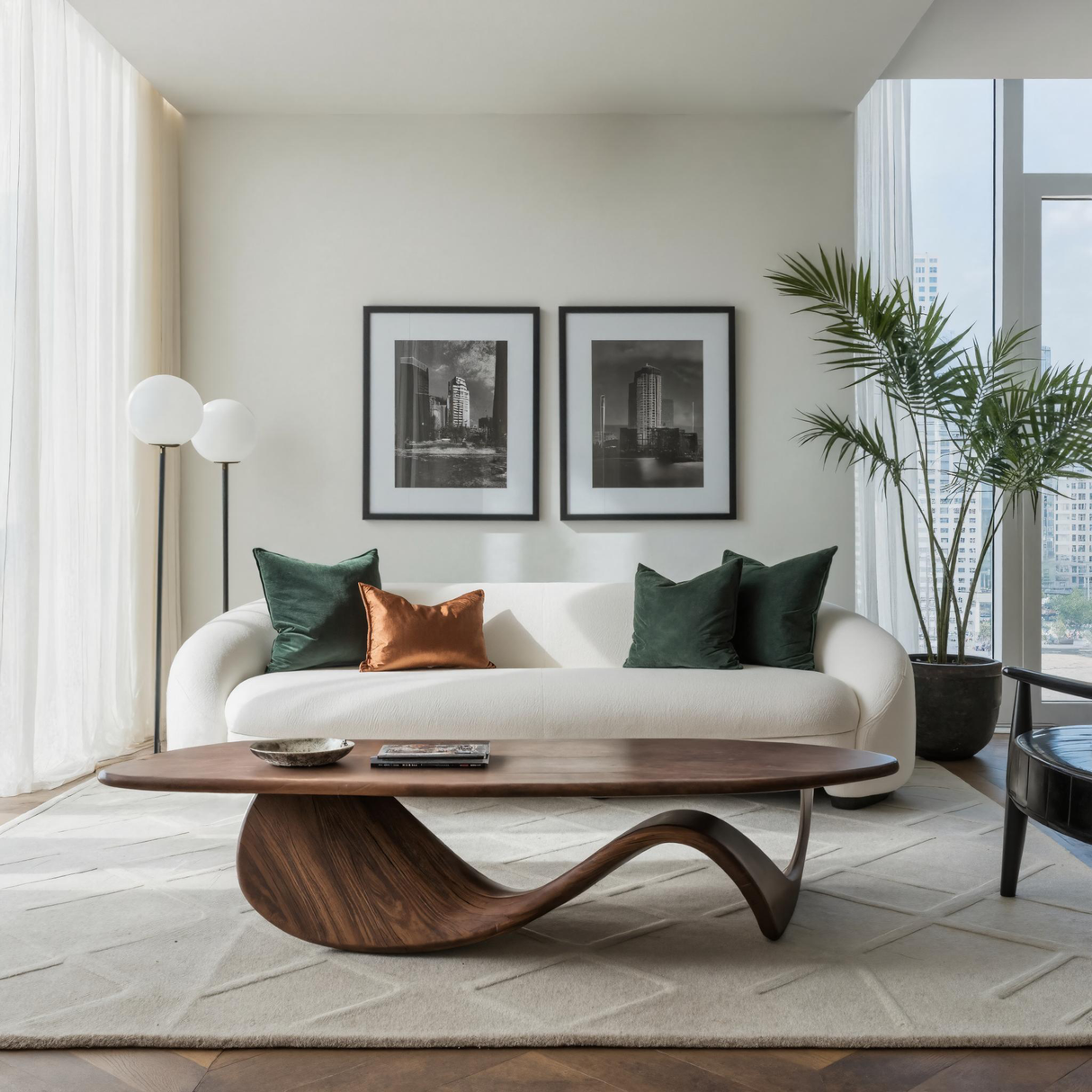 Modern Coffee Table With Wave Design For Living Room