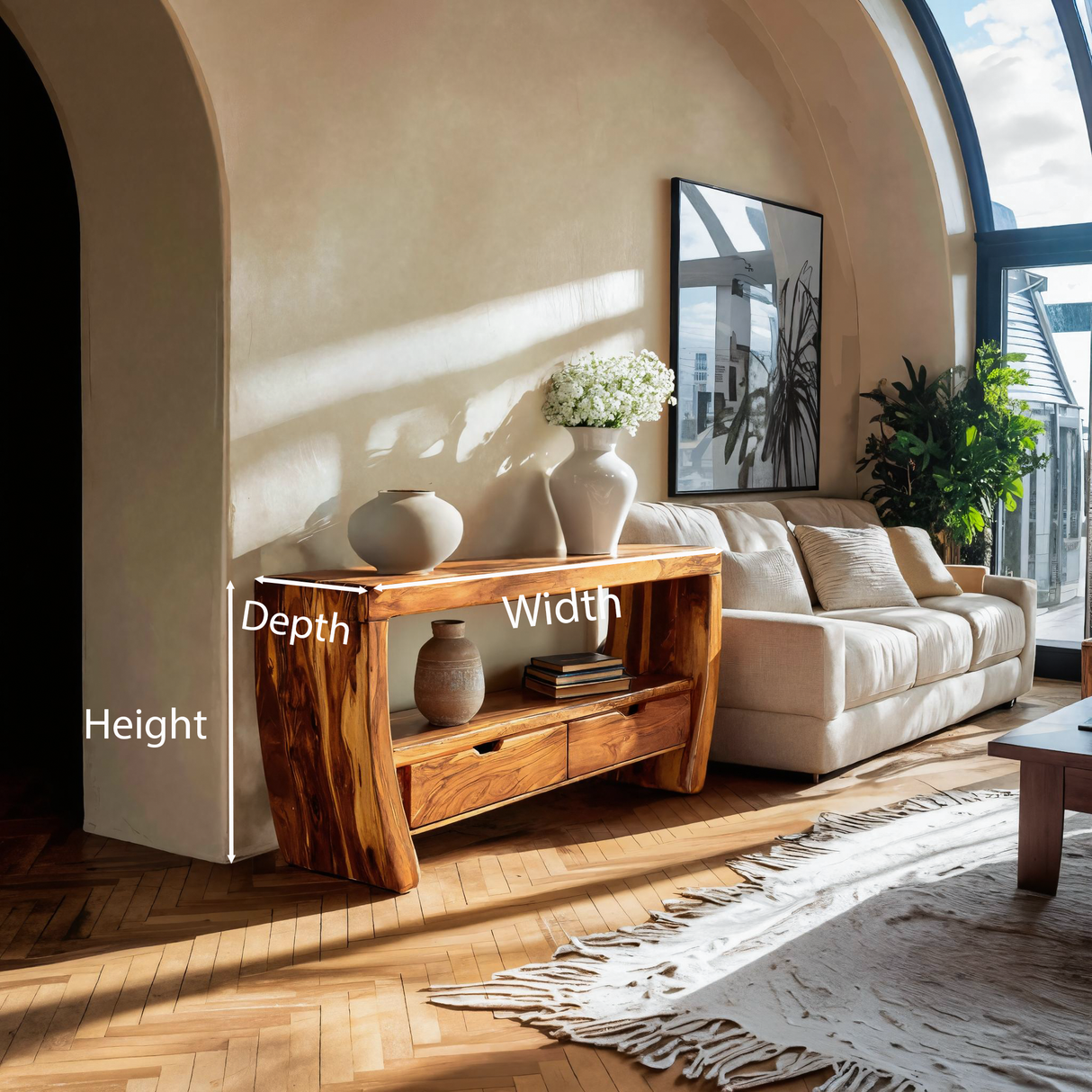 Modern Console Table Curved For Living Room Decor