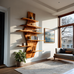 Contemporary Wooden Wall Mounted Bookshelf For Living Room