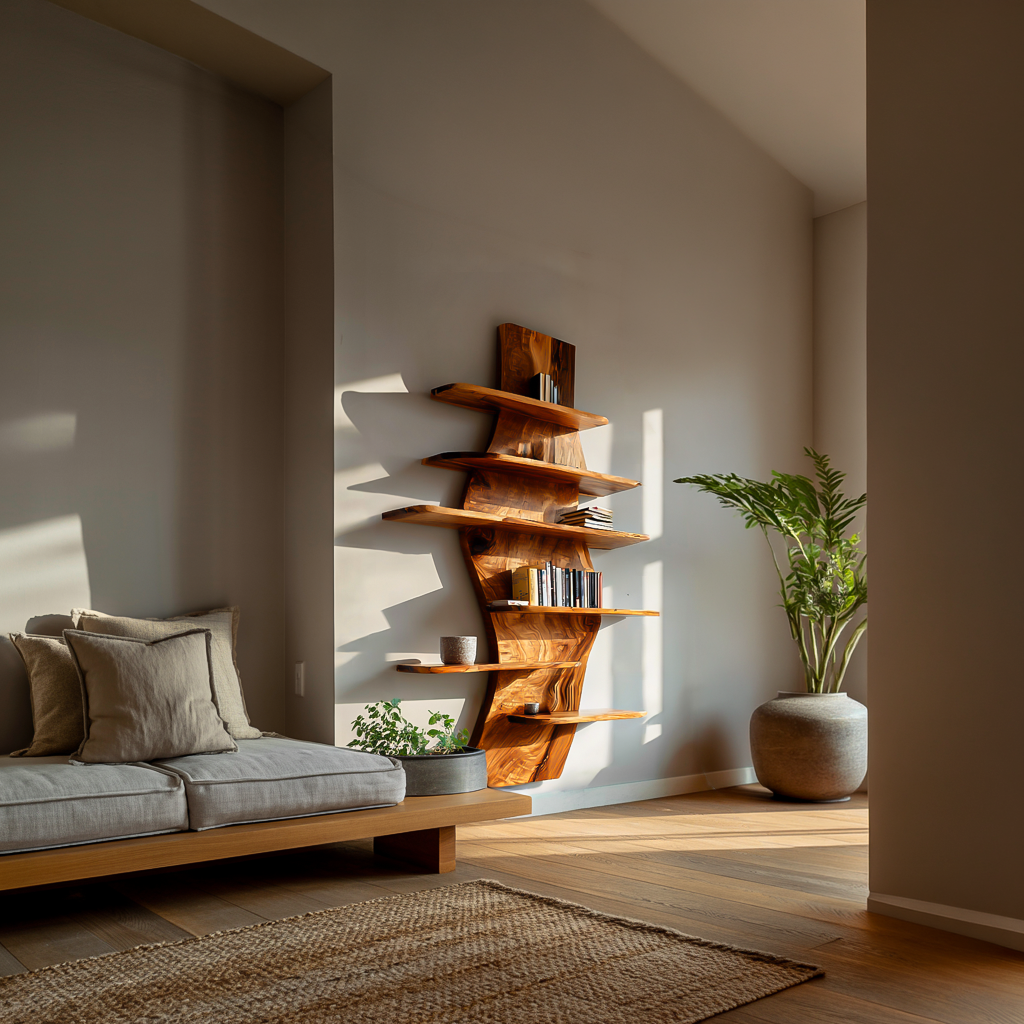 Contemporary Wooden Wall Mounted Bookshelf For Living Room