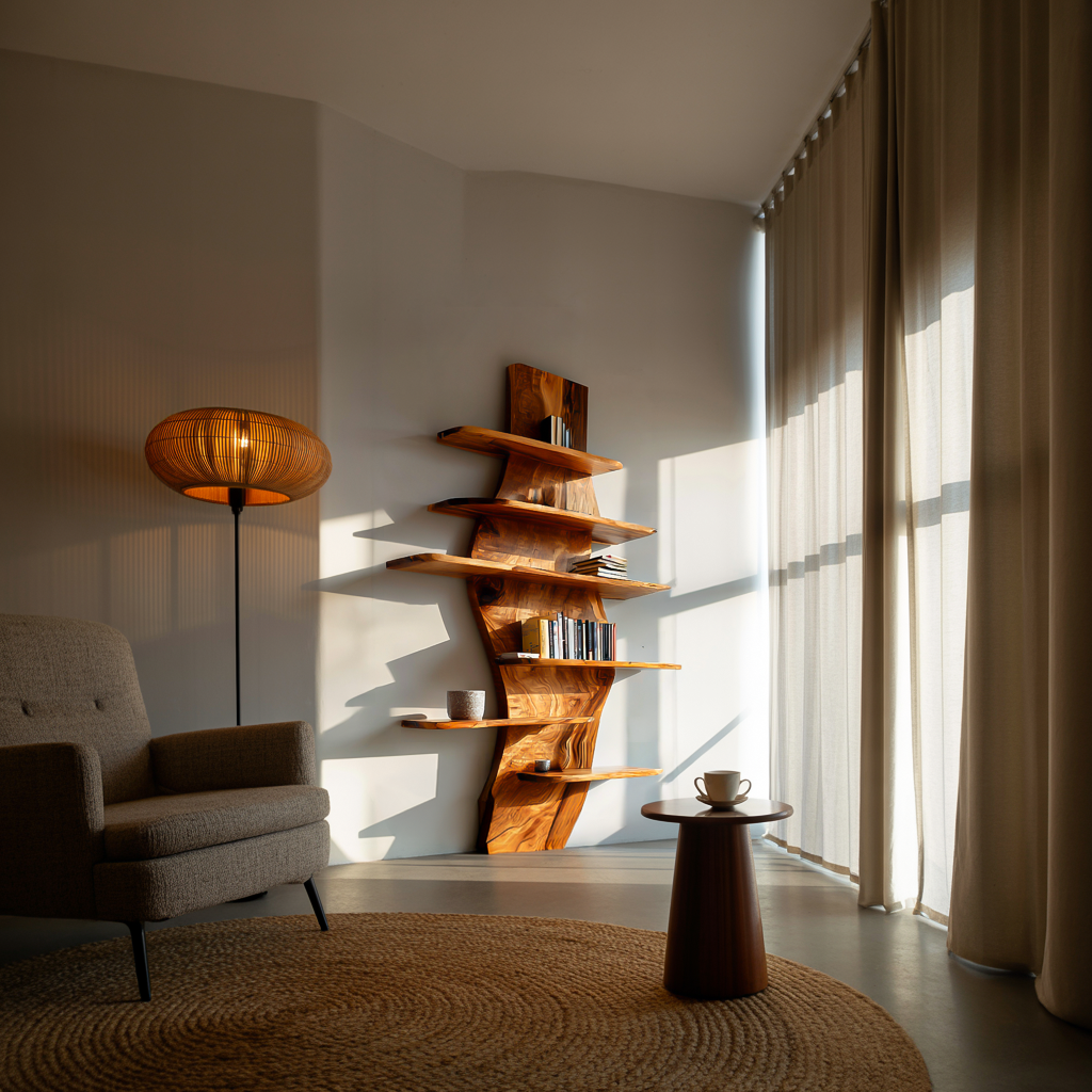 Contemporary Wooden Wall Mounted Bookshelf For Living Room