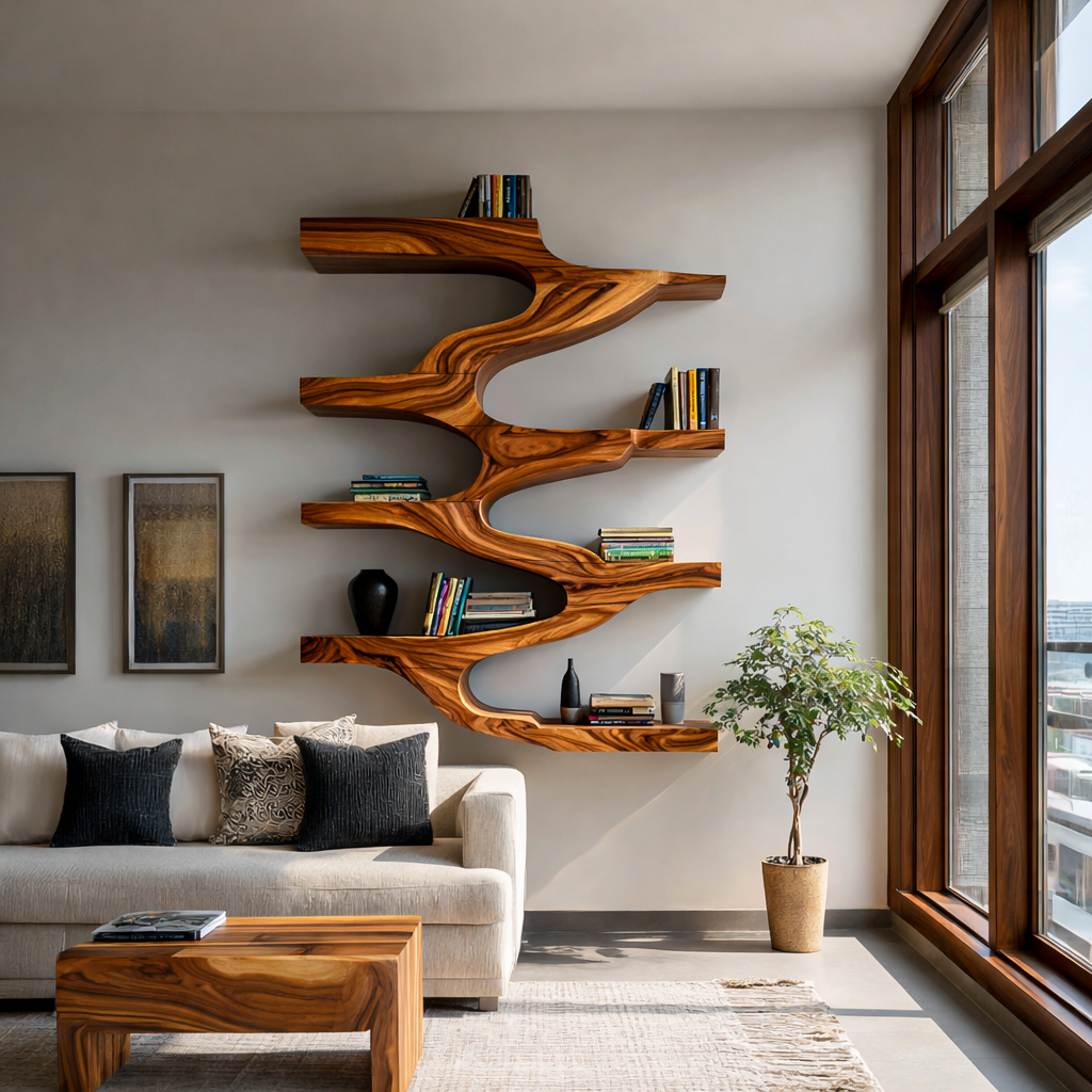 Minimalist Wood Floating Bookshelf For Living Space