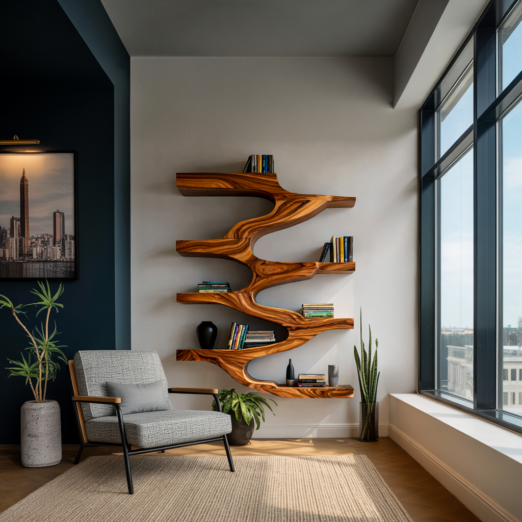 Minimalist Wood Floating Bookshelf For Living Space