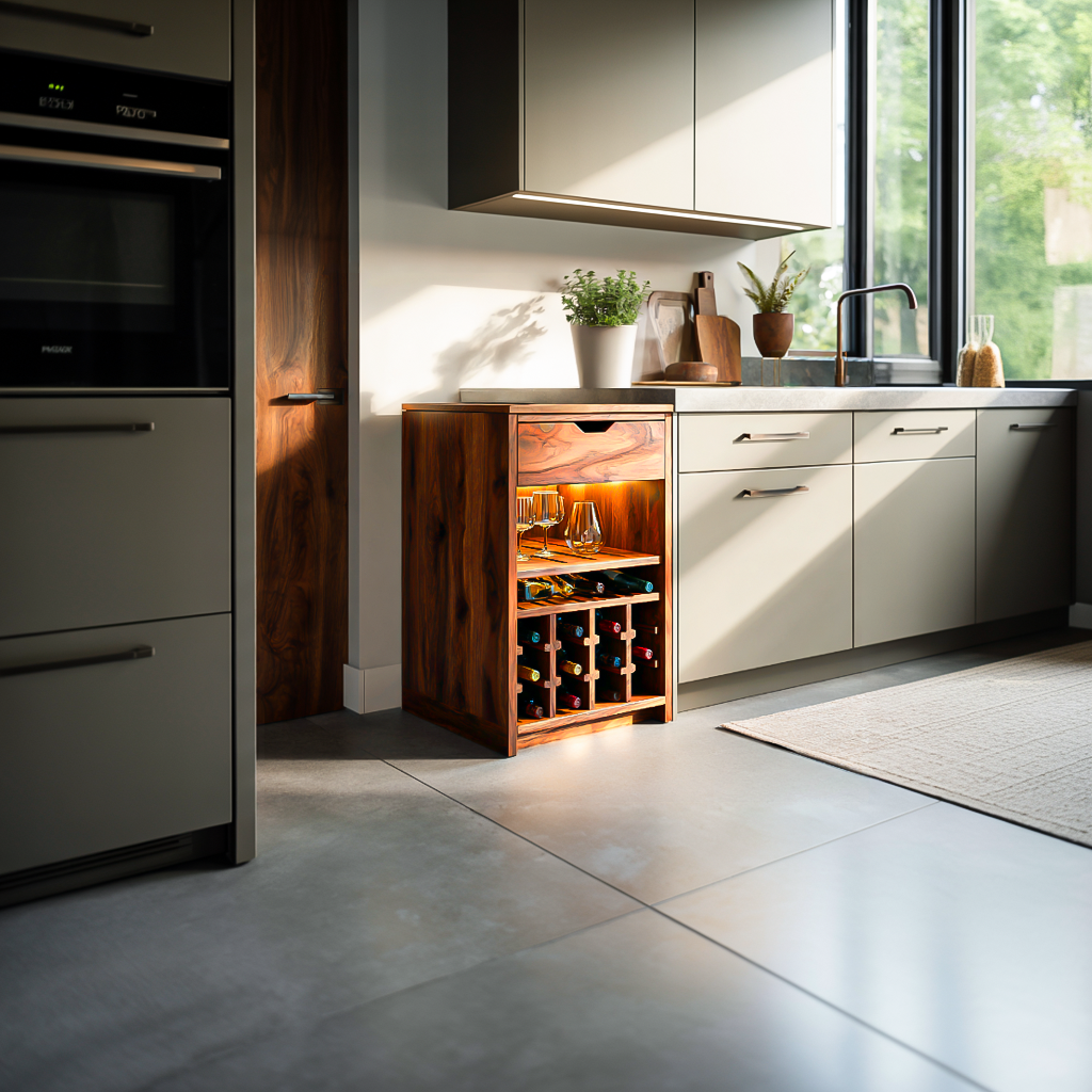 Modern Wine Cabinet With Bottle Shelves And Drawer For Kitchen