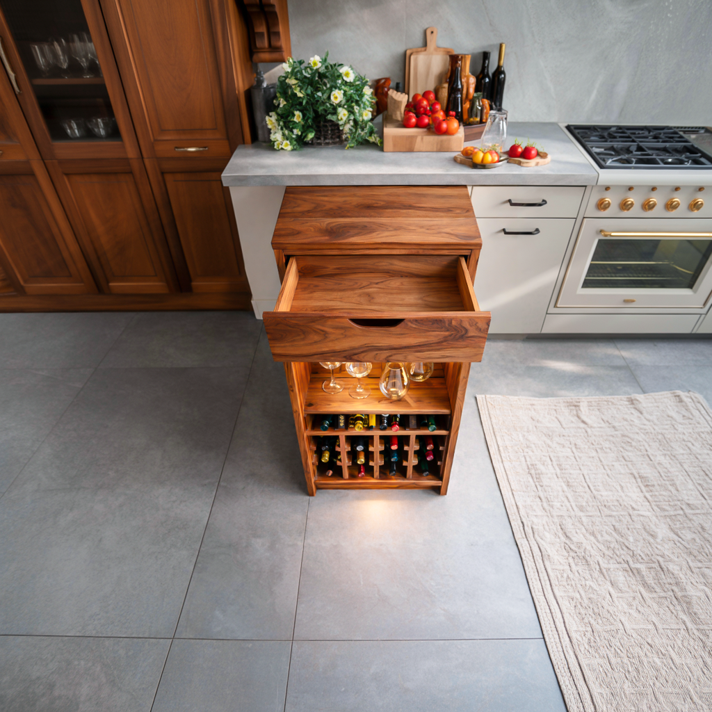 Modern Wine Cabinet With Bottle Shelves And Drawer For Kitchen