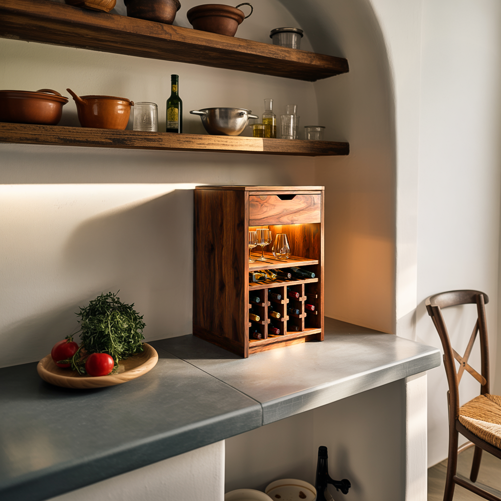 Modern Wine Cabinet With Bottle Shelves And Drawer For Kitchen