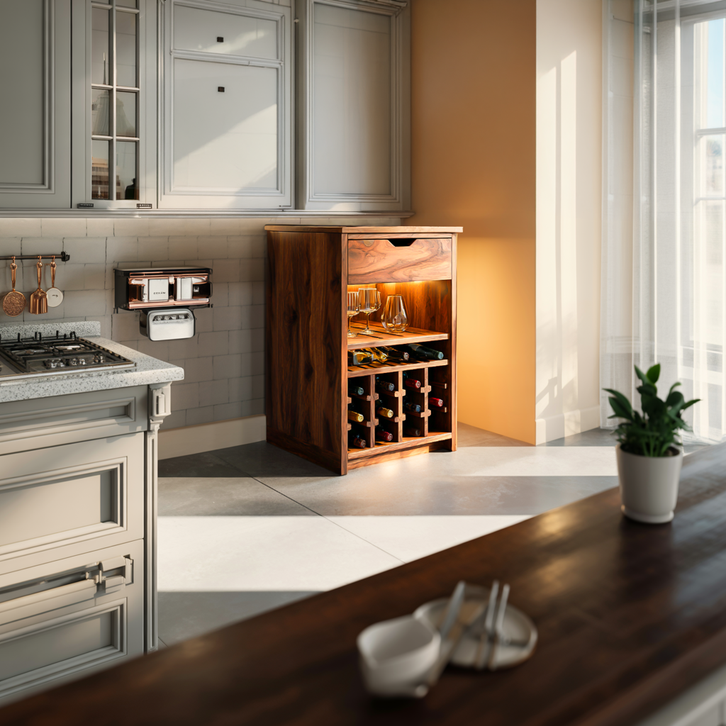 Modern Wine Cabinet With Bottle Shelves And Drawer For Kitchen