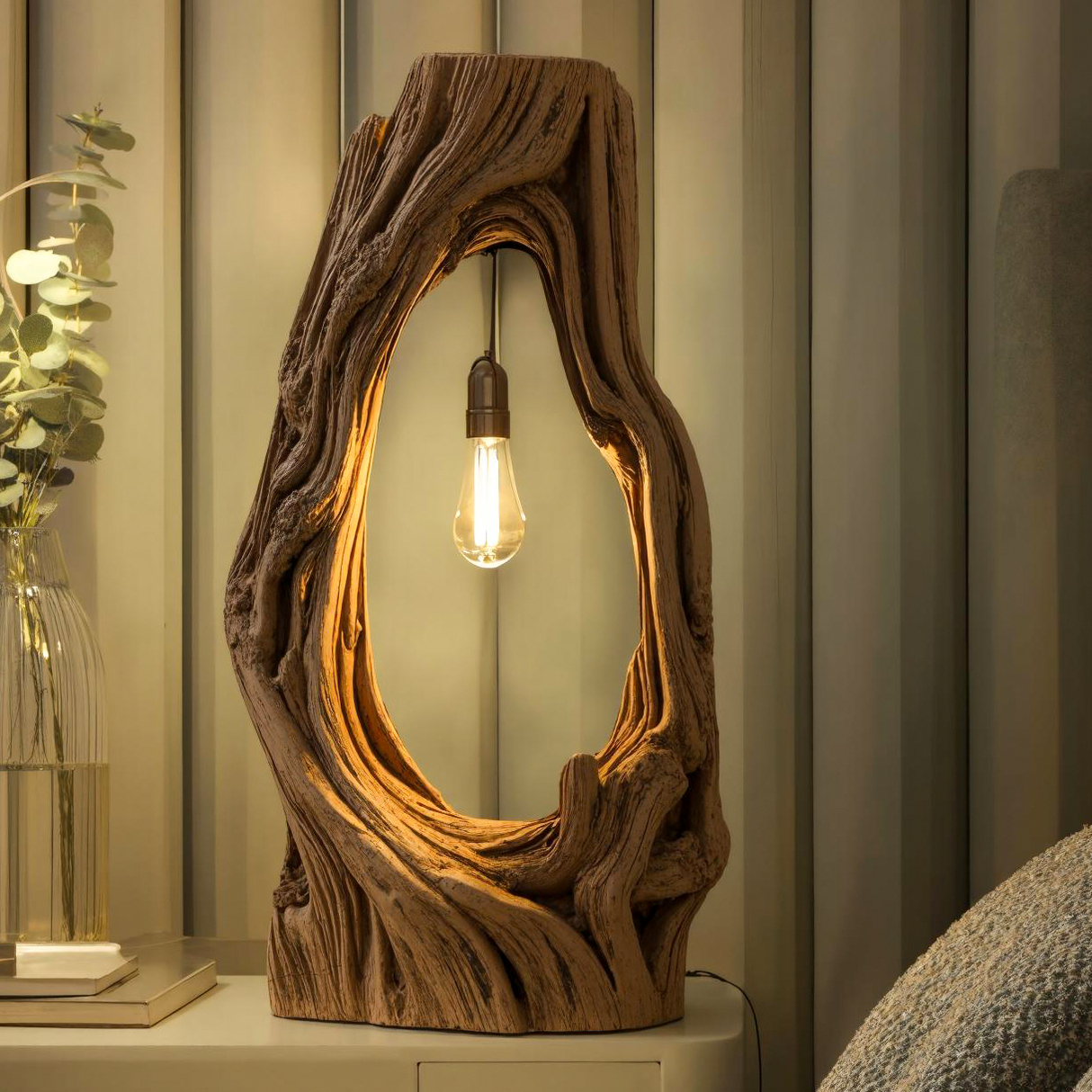 Rustic Floor Lamp With Exposed Bulb For Living Room