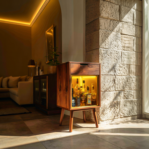 Modern Wood Wine Cabinet With Warm Lighting For Kitchen